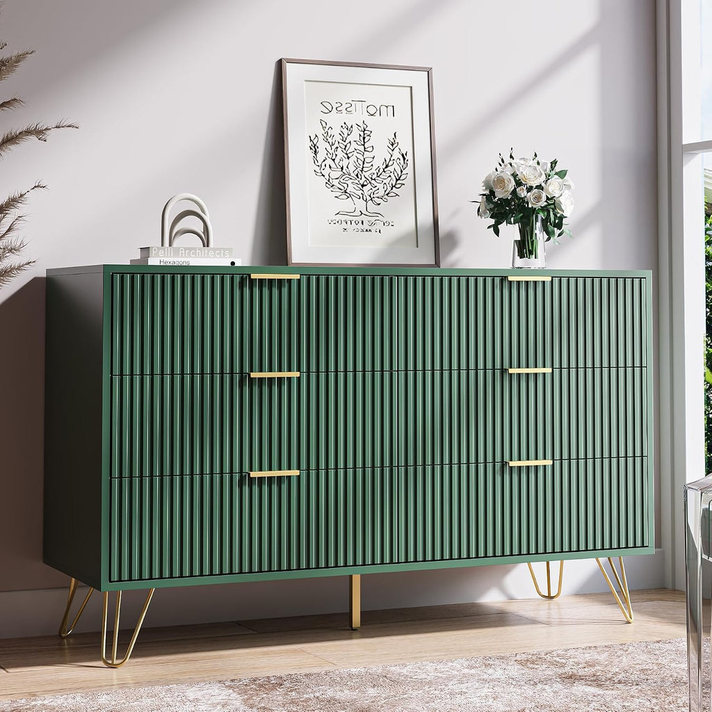 MAISONARIA Green Dresser for Bedroom, Modern Dresser with Gold Metal Handles & Chests of Drawers, Wood Chest of Drawers for Bedroom