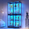 Glass Display Cabinet with Doors, 65' Tall 4-Tier Curio Display Case with 3 Color Lights and Human Body Sensor, Bookcase for Collectibles, Black