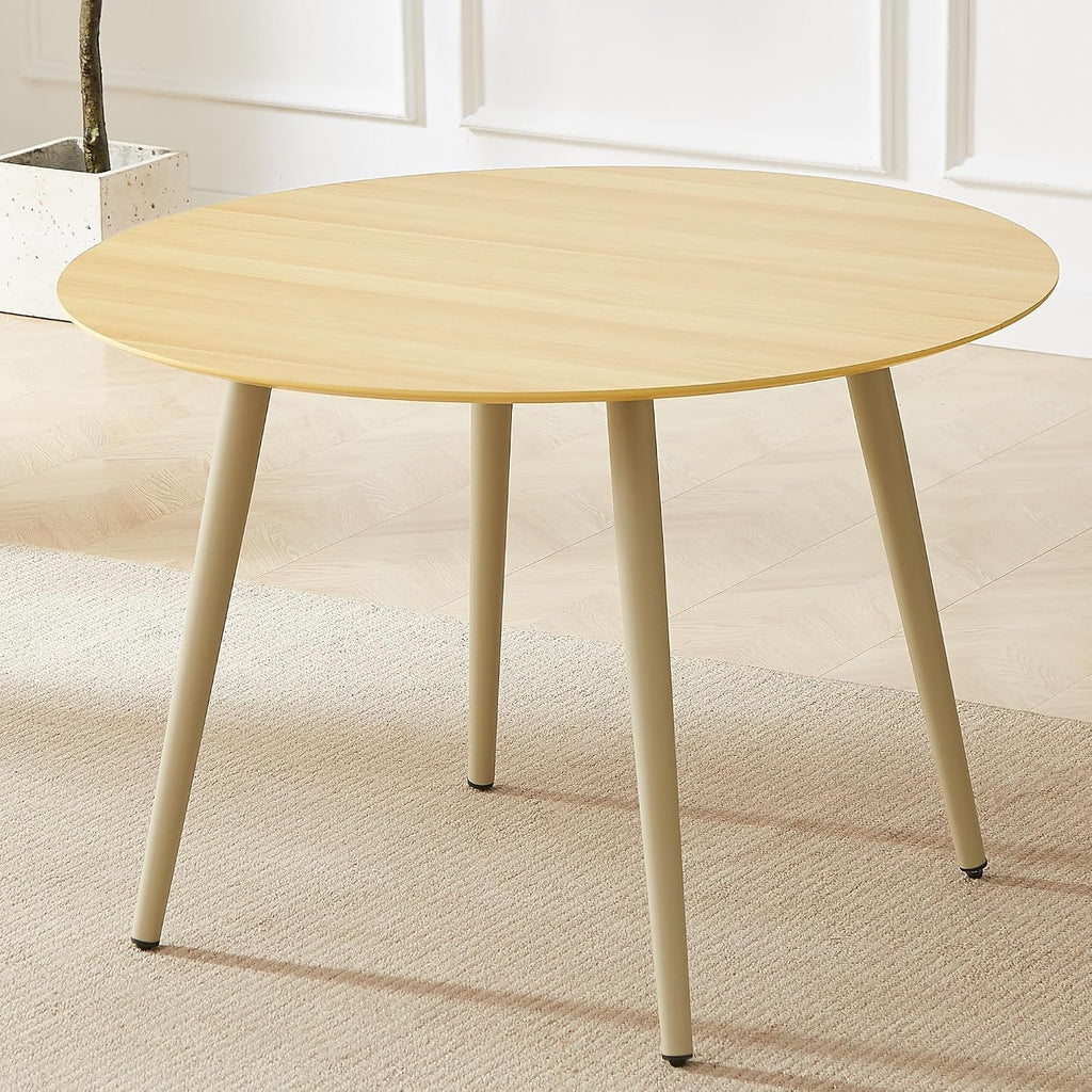 HIPIHOM 43.3 Inch Cream Round Dining Table for 4, Space-Saving Dinette Perfect for Kitchen Dining Living Room(Cream Table)