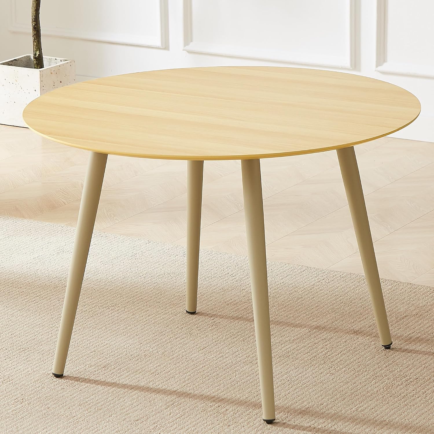 HIPIHOM 43.3 Inch Cream Round Dining Table for 4, Space-Saving Dinette Perfect for Kitchen Dining Living Room(Cream Table)