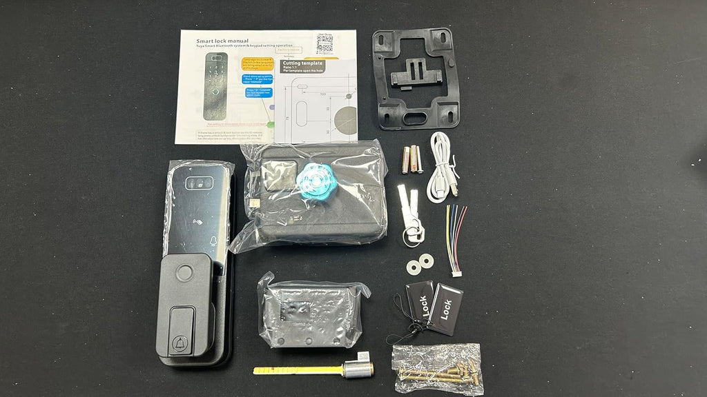 Smart Latch Door Lock with Face Recognition & Doorbell, 7-in-1 Keyless Entry, Palm Vein, Fingerprint, Password, IC Card, Key, Tuya App Control, Auto-Lock, Touchscreen Keypad, Black