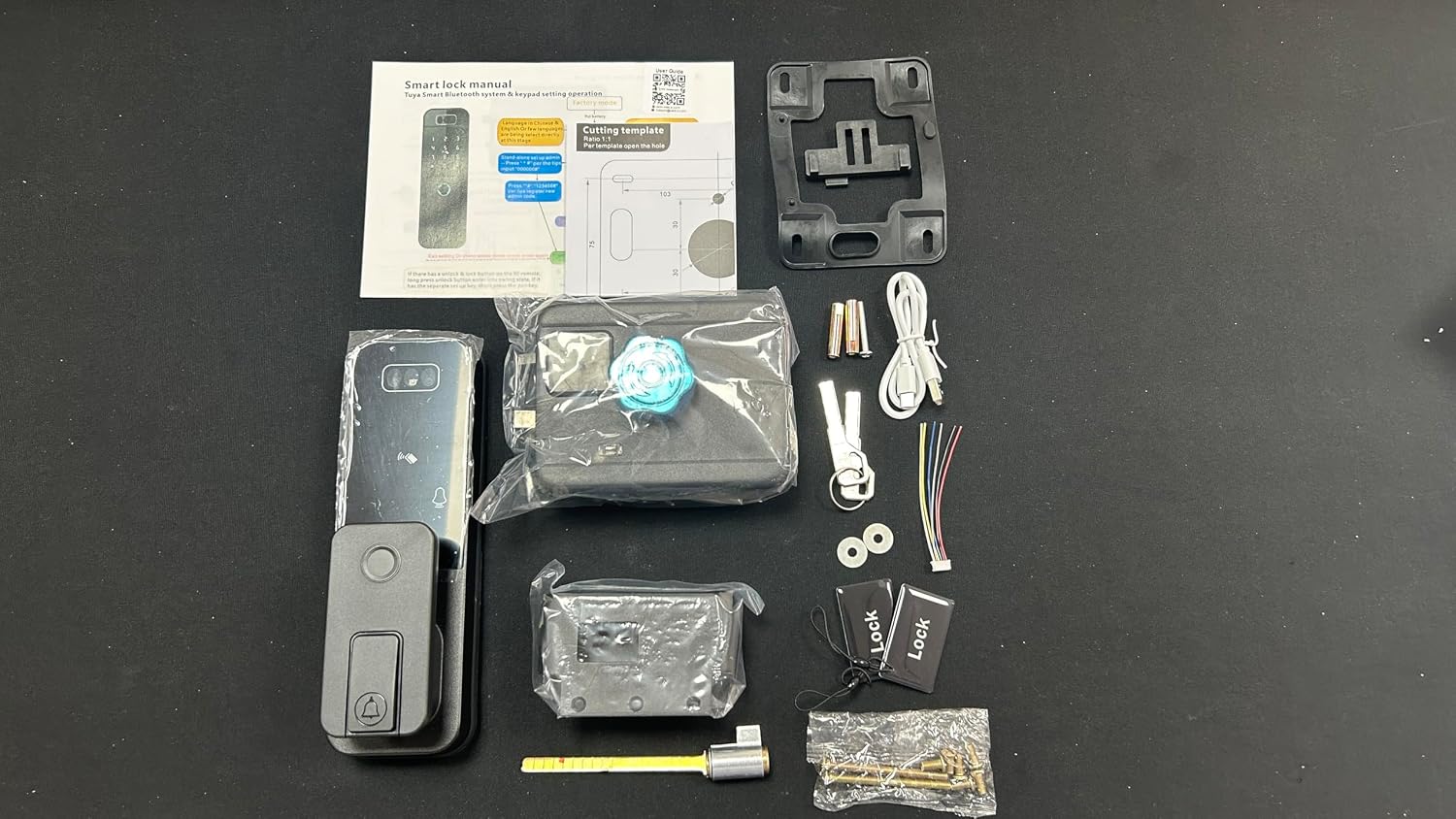Smart Latch Door Lock with Face Recognition & Doorbell, 7-in-1 Keyless Entry, Palm Vein, Fingerprint, Password, IC Card, Key, Tuya App Control, Auto-Lock, Touchscreen Keypad, Black