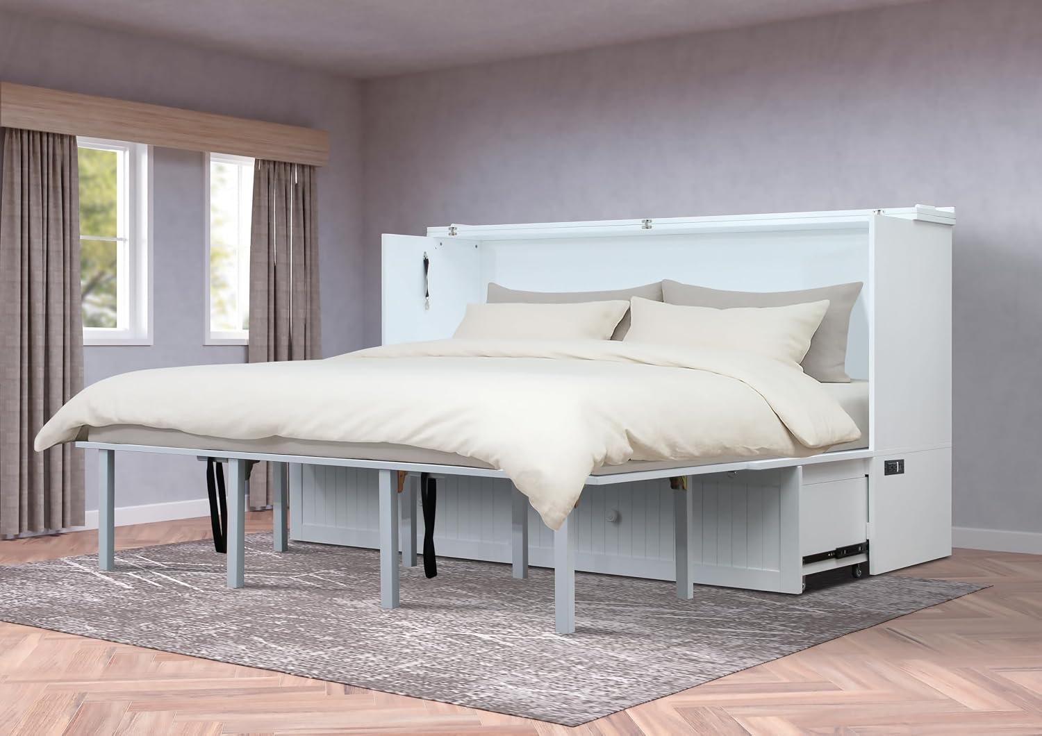 Mega Solutions Murphybedz Tuscany Murphy Cabinet Chest Bed with Charging Station 6 Inch (White, King)