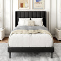 Gruwans Twin Size Bed Frame with Upholstered Wingback Headboard, Easy Assemnly Platform Bed, Wooden Slat Support No Box Spring Needed, Dark Gray