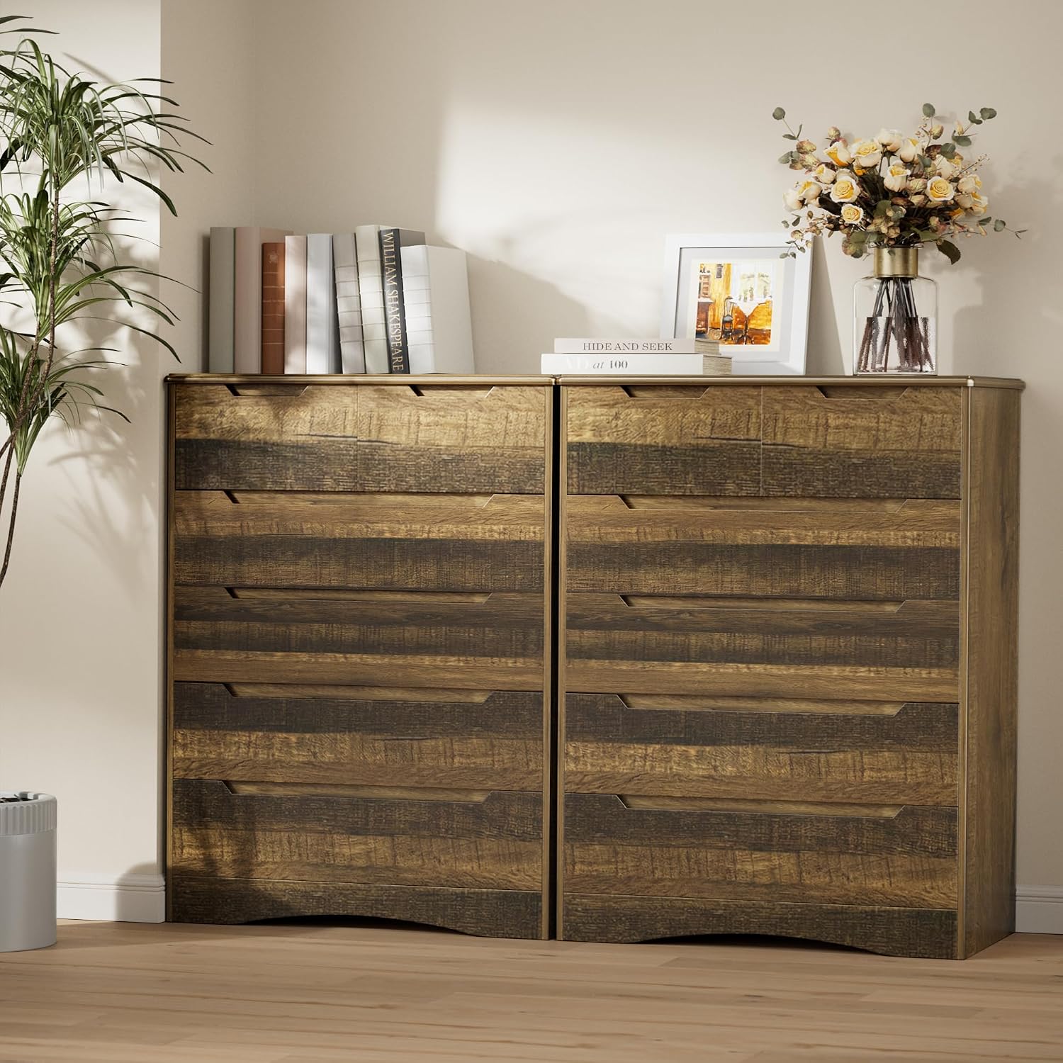 Gizoon 6 Drawer Dresser, Chest of Drawers with Large Storage, Light Brown Dressers for Bedroom, Tall Dresser and Organizer with Anti-Tripping, Wooden Cabinet for Office, Living Room, Entryway