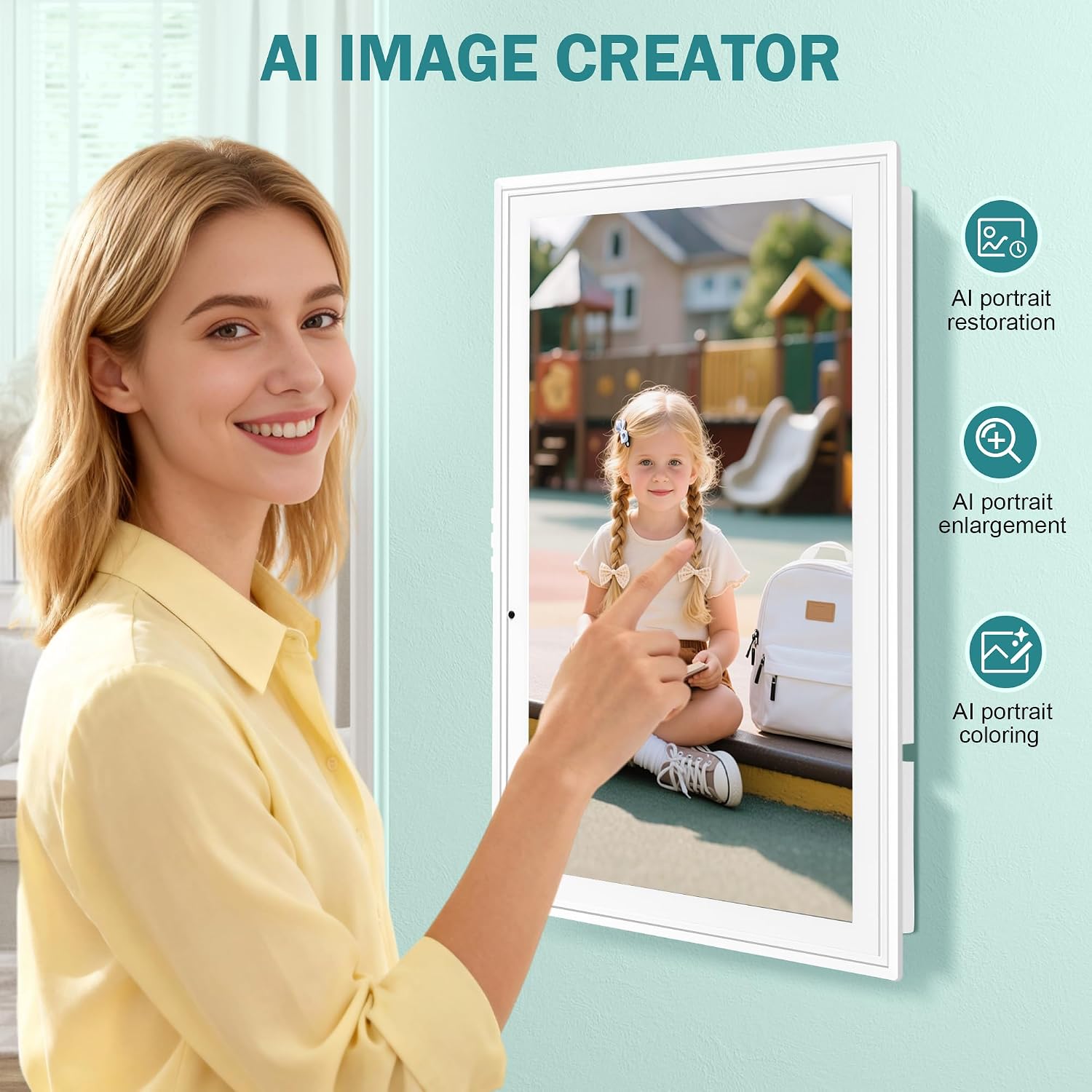 Digital Calendar Wall Touch Screen, 21.5 Inch Electronic Smart Calendar with Google Play & Multi-Calendar Sync, Electronic Planner & Chore Chart for Family Schedules Meal White