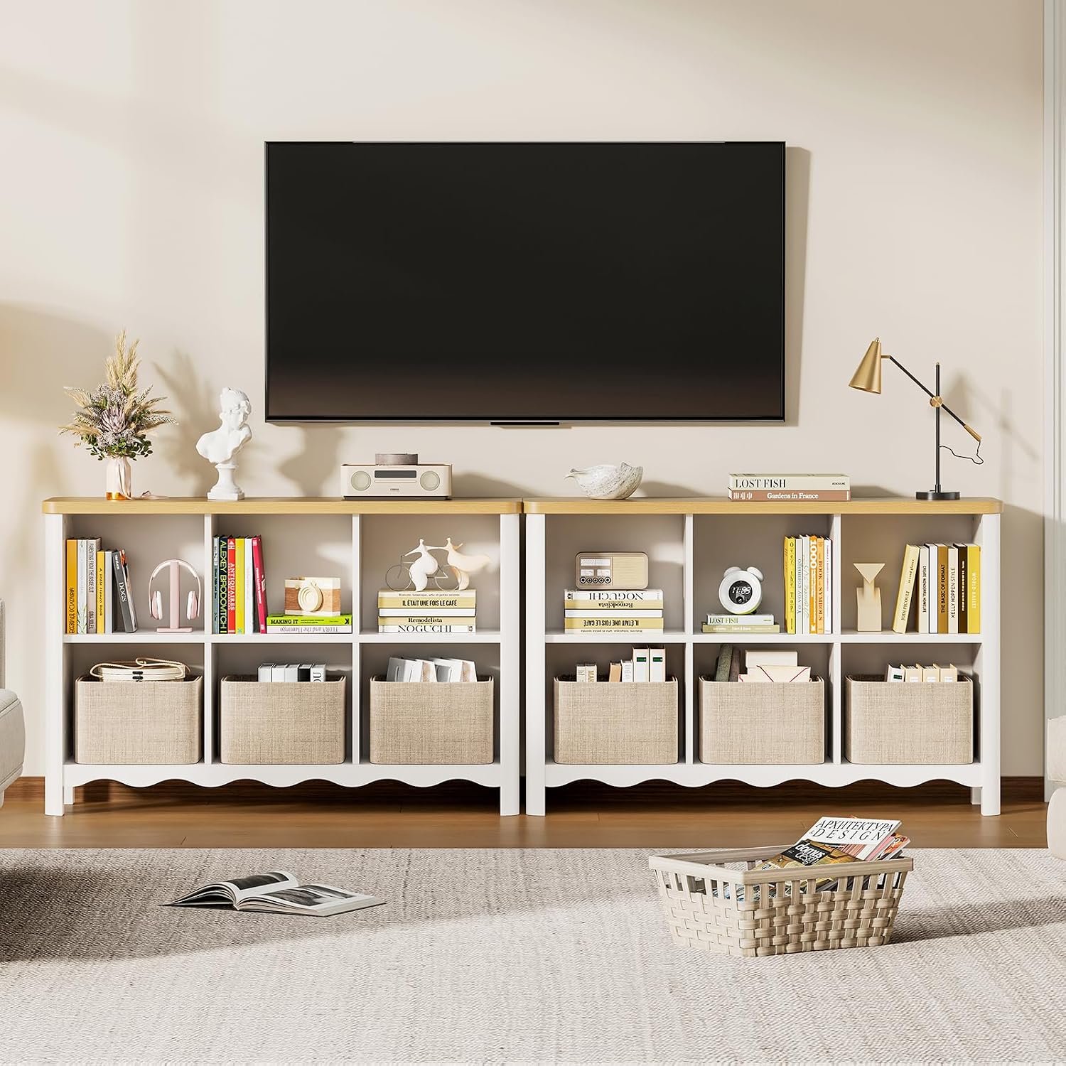 ONBRILL 6 Cube Storage Organizer Shelf, Bookshelf and Toy Storage Organizer for Kids Rooms, Small Book Shelf for Child, Display Cabinet Bookcase for Living Room, Study Room, Office (White and Nature)