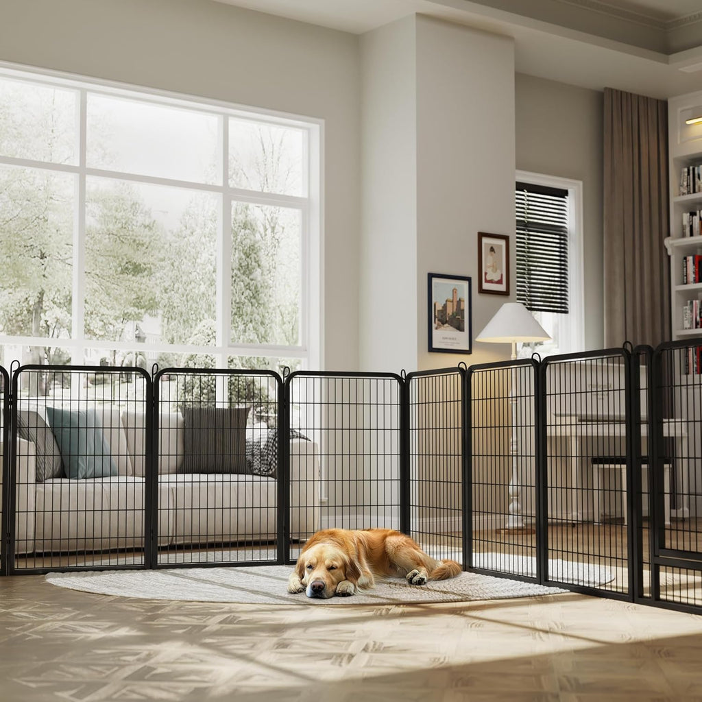 Yaheetech 40in 24-Panel Metal Dog Playpen Fence for Indoor Yard RV Camping | Heavy-duty Rustproof Frame with Secure Latch Door, Tool-free Assembly, Foldable Storage, Ideal for Medium to Large Dog Breeds