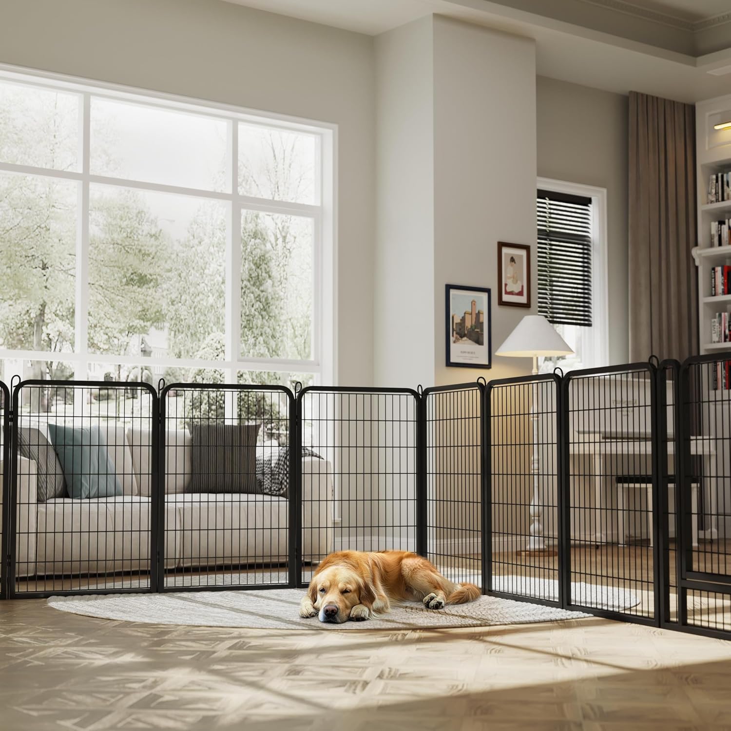 Yaheetech 40in 24-Panel Metal Dog Playpen Fence for Indoor Yard RV Camping | Heavy-duty Rustproof Frame with Secure Latch Door, Tool-free Assembly, Foldable Storage, Ideal for Medium to Large Dog Breeds