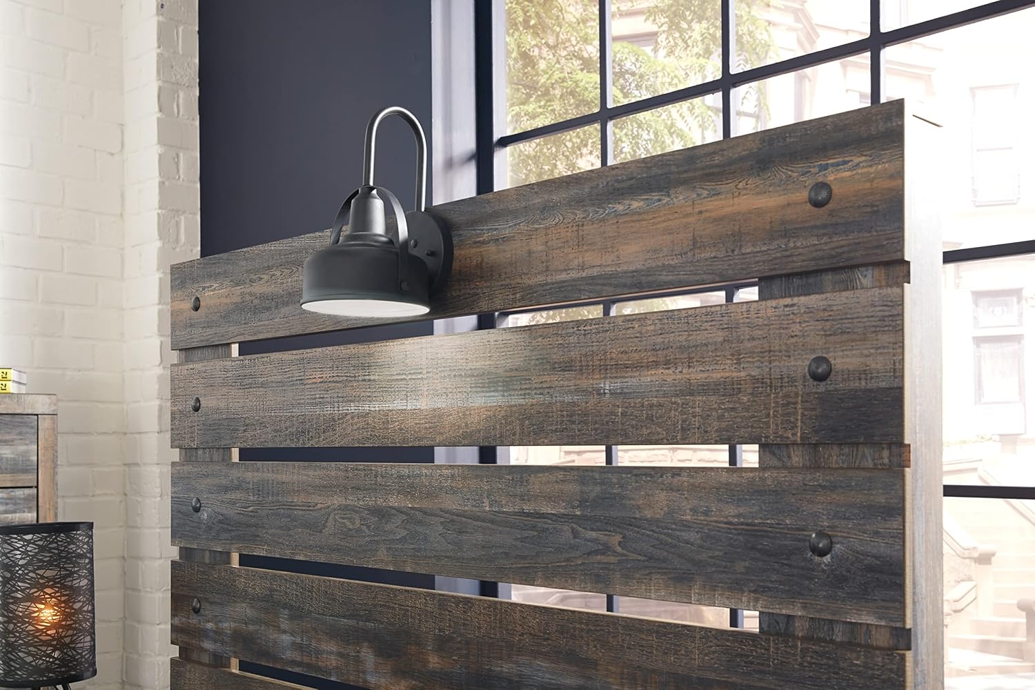 Signature Design by Ashley Drystan Rustic Panel Headboard ONLY with USB Charging Stations, Full, Brown