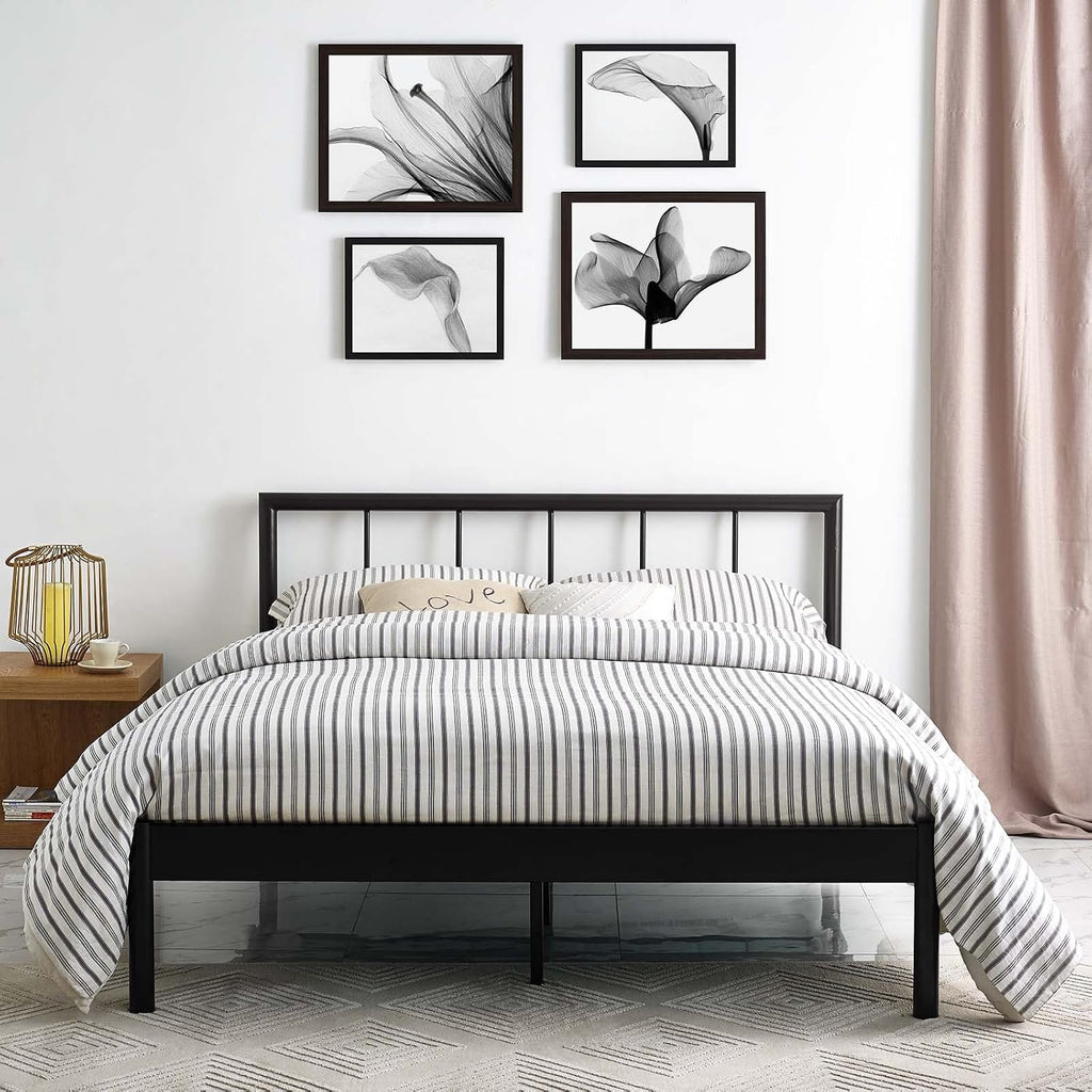 Modway Gwen Steel Metal Farmhouse Platform Full Bed Frame With Headboard in Brown