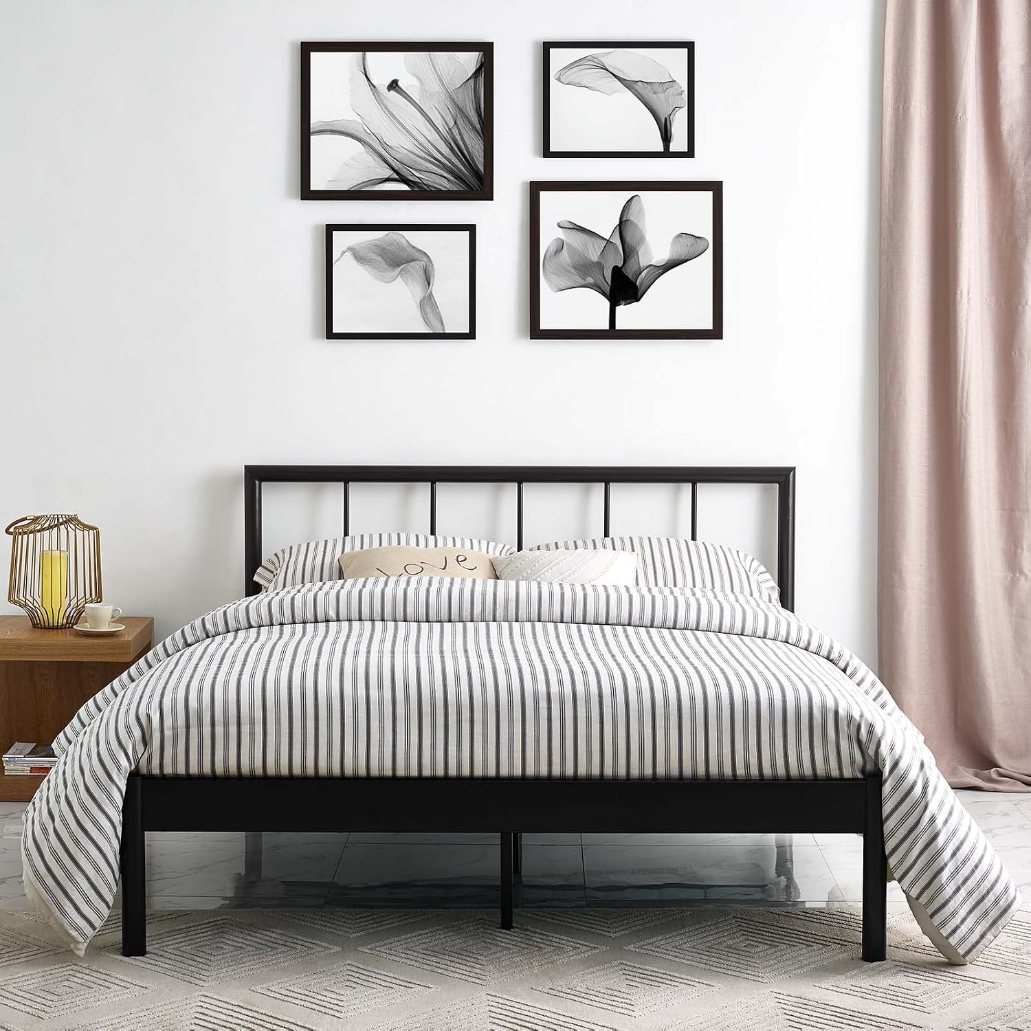 Modway Gwen Steel Metal Farmhouse Platform Full Bed Frame With Headboard in Brown