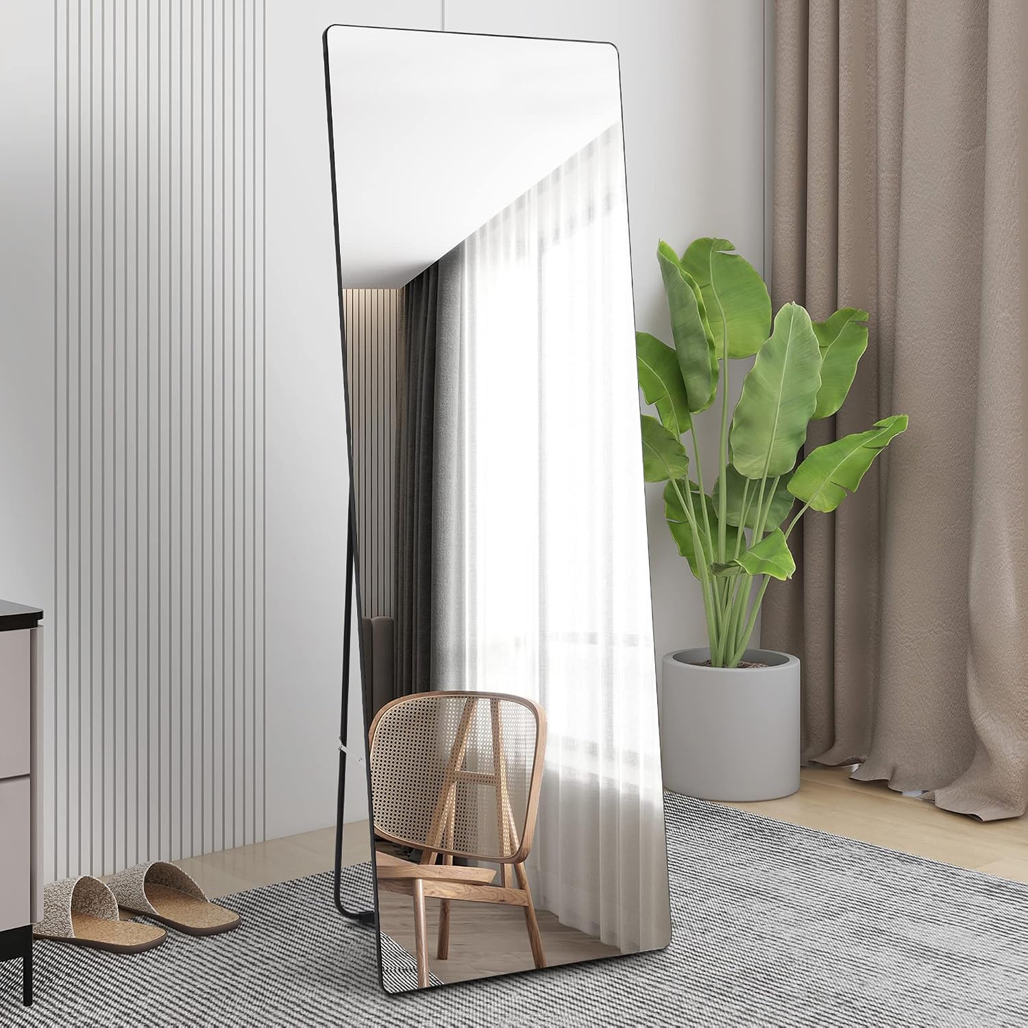 Vlsrka 63' x 18' Full Length Mirror - Floor Standing, Wall Mirror, Stand Up - Large, Tall, Full Size for Bedroom, Living Room (Black)