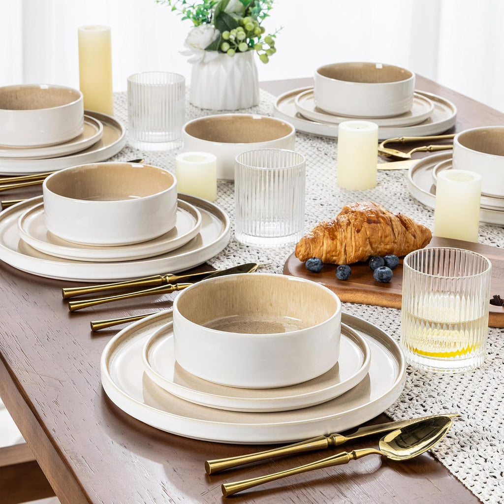 AmorArc Ceramic Dinnerware Sets, Handmade Reactive Glaze Stoneware Plates and Bowls Sets,Highly Chip and Crack Resistant | Dishwasher & Microwave Safe Dishes Set, Service for 8 (24pc)