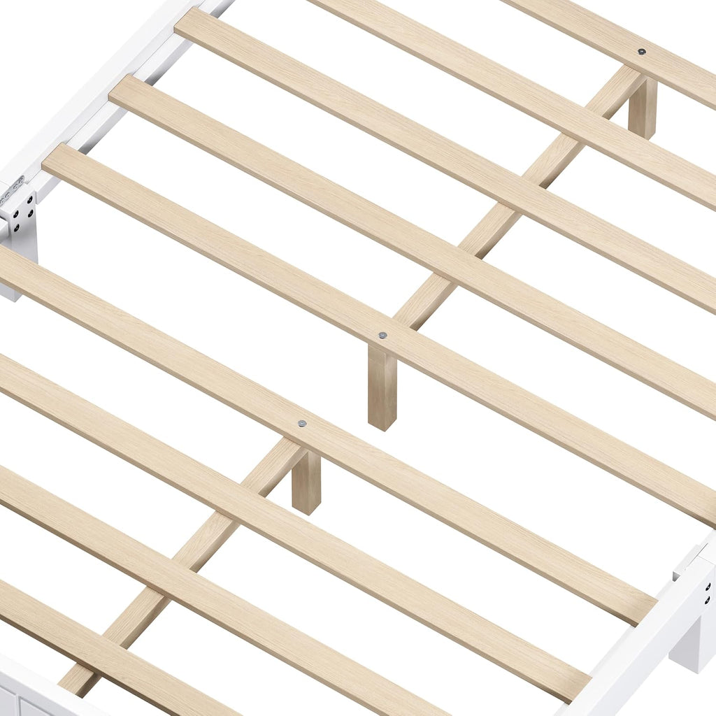 JIVOIT Vintage Wooden Bed Frame, Full Size Platform Bed with Wide Headboard, Wood Slats Support, No Spring Box Needed, Easy Assembly (White-Full,2)
