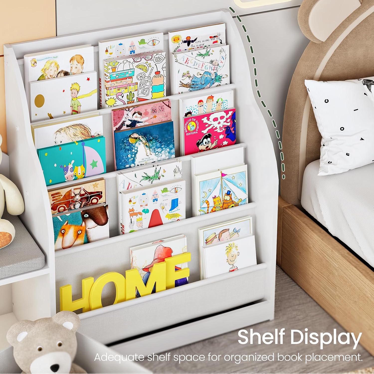CHOEZON 66.9' Kids Bookshelf with Reading Nook, 3-in-1 Kids Bookcase with Cushion and Sling Shelf, Toy Chest Storage with Fabric Drawers, Reading Nook for Kids, for Playroom, Nursery, White MCW08WB