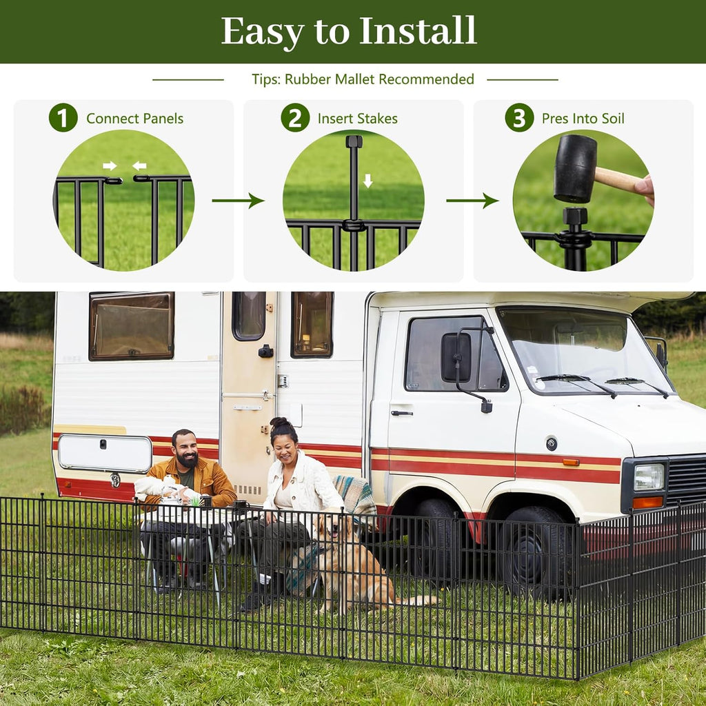 No-Dig Decorative Outdoor Garden Fence for Yard, Animal Barrier Fencing for Dog | Rustproof Metal Temporary Fence for Patio, Pet and Flower Bed | 32in (H) x 35.4ft(L), 15 Panels