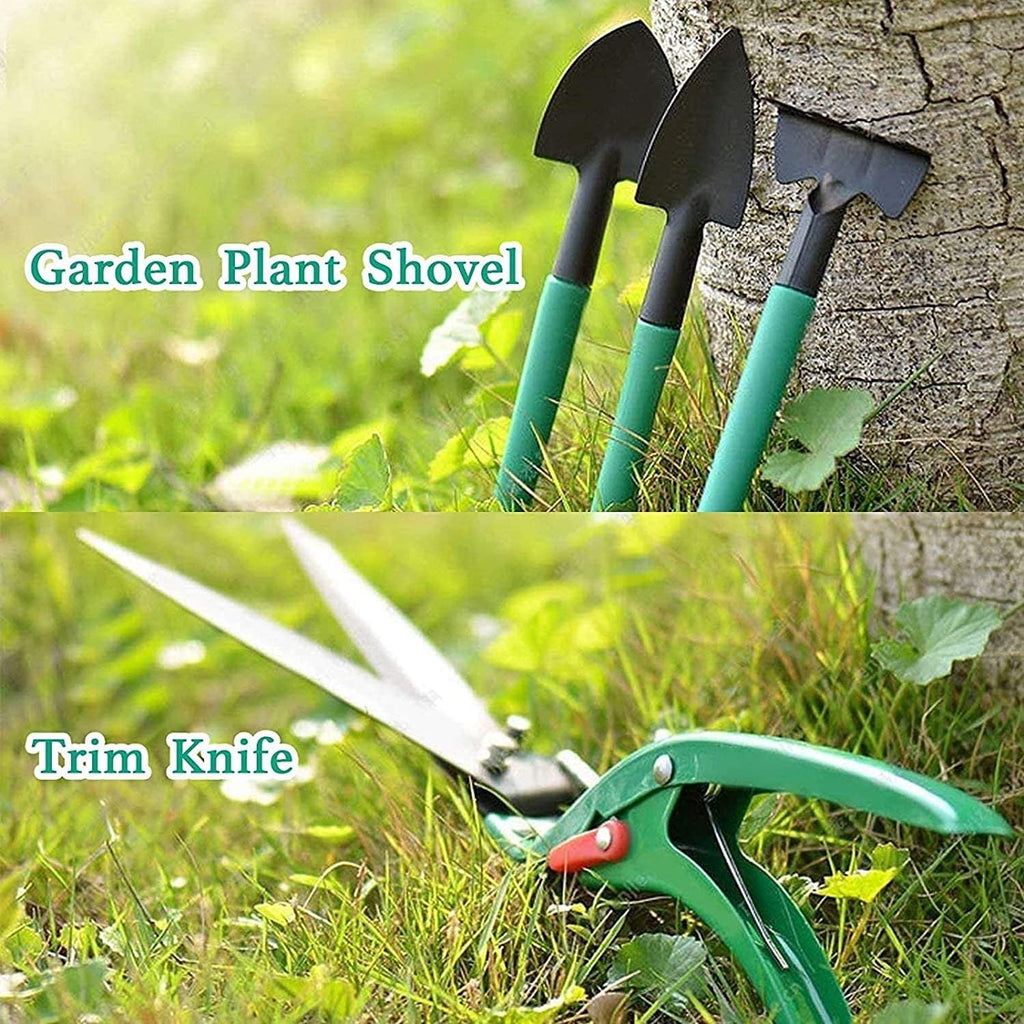 Garden Tools Set, 10 PCS Garden Planting Tools Kit, Outdoor Garden Planting Bonsai Tools with Green Carrying Case & Ergonomic Handle