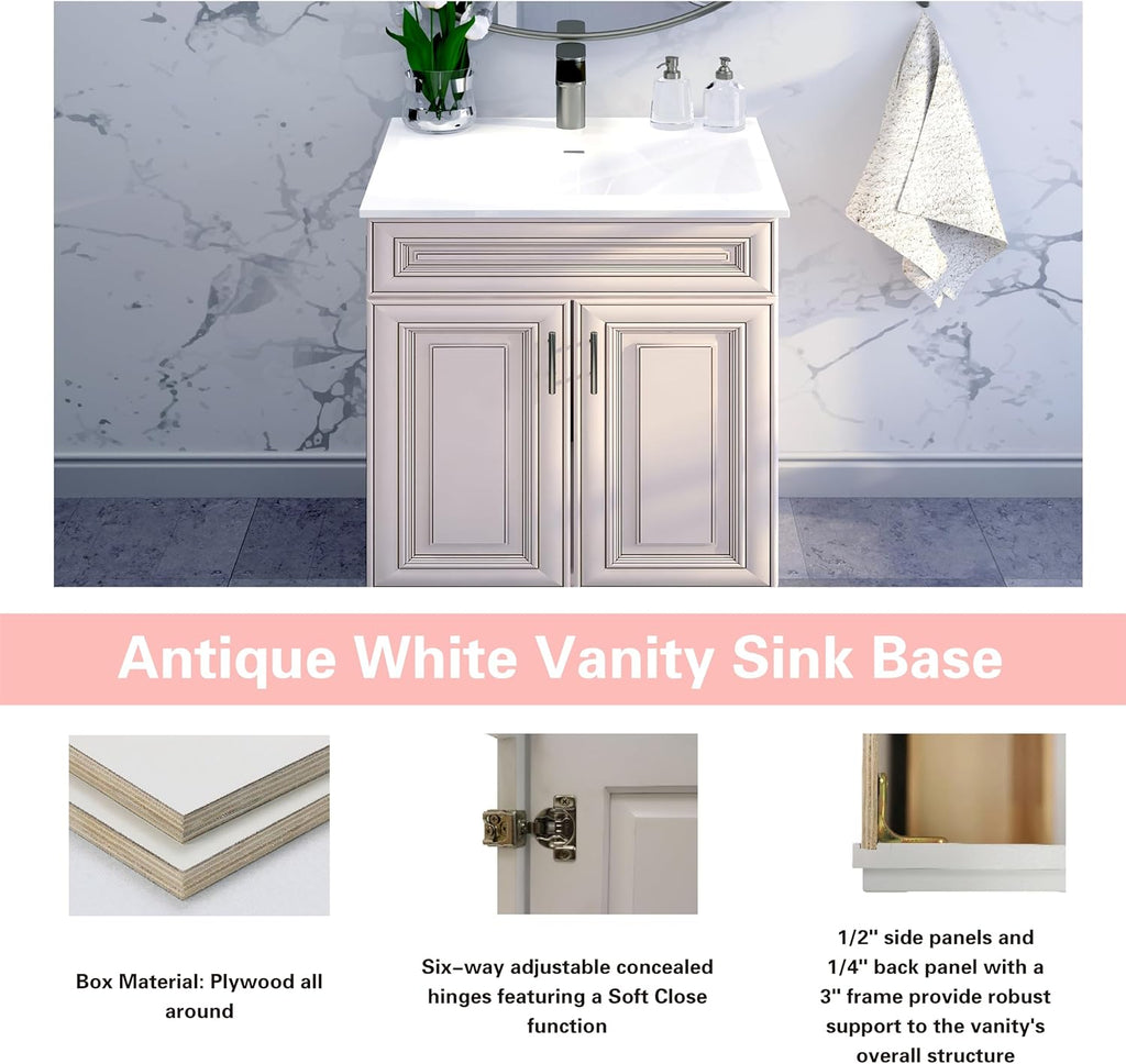 Bathroom Vanity Sink Base Ready-to-Assemble Bathroom Cabinet 24'/30'/36' Width (Vanity Base in Antique Whaite, 24 inch)