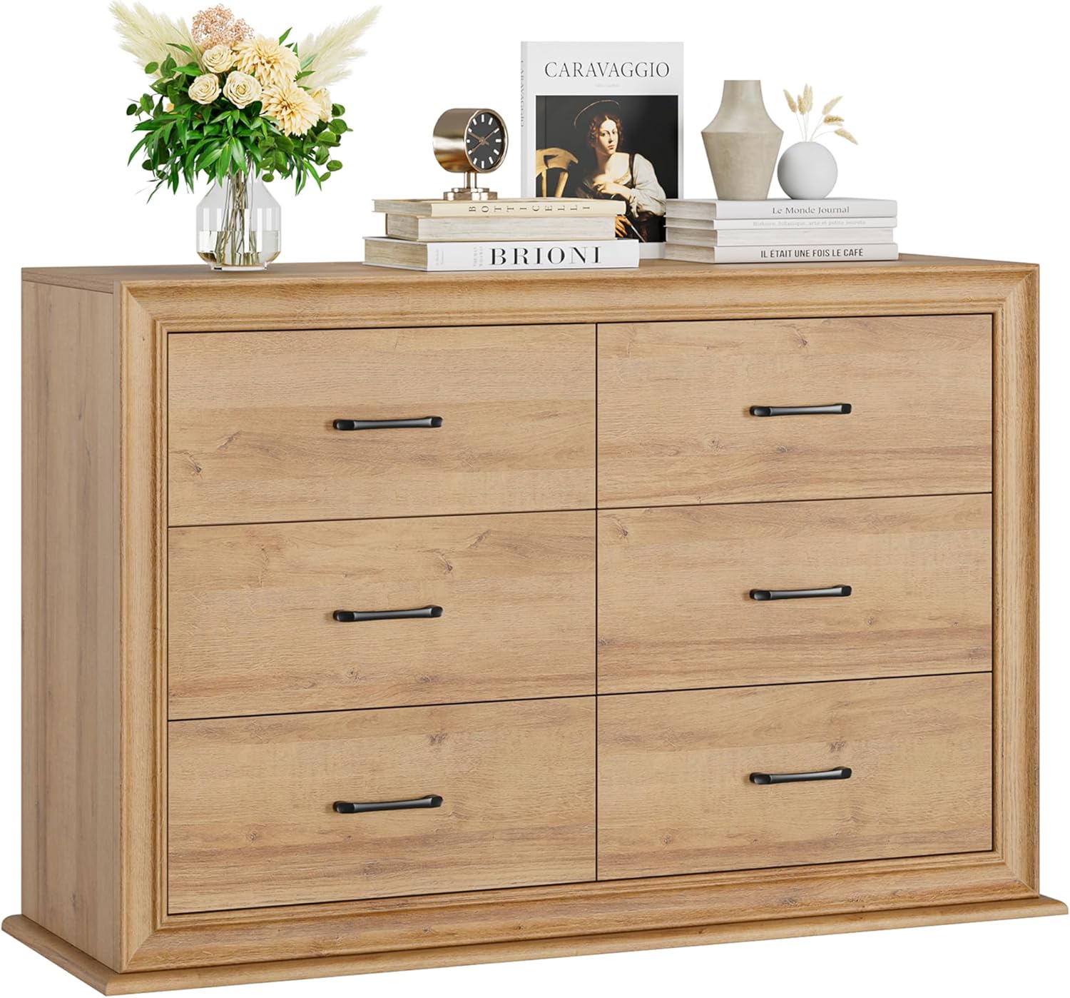 HIFIT Farmhouse 6 Drawer Dressers, 47.2' Wide Chest of 6 Drawers, Oak Double Dressers, Storage Organizer Cabinet for Living Room