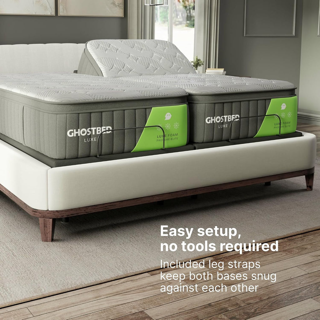GhostBed Adjustable Bed Frame & Power Base with Wireless Remote - Zero Gravity & Massage Settings, USB Ports, Split King