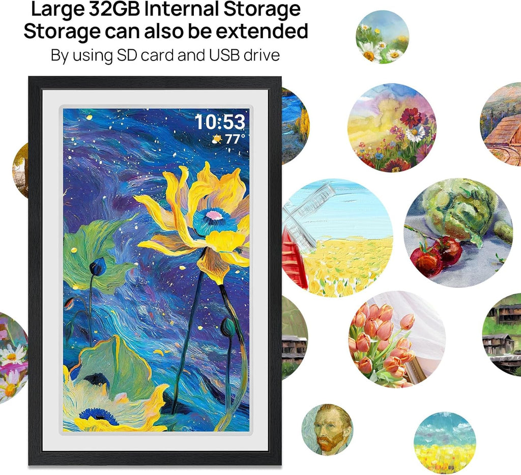 21.5inch FRAMEO Digital Photo Frame with 1920x1080 FHD IPS LCD Touch Screen, Dual-WiFi Share Moments via Frameo, 32GB Storage, USB Drive/SD Card Extend Storage, Auto-Rotate, Wall Mountable with VESA