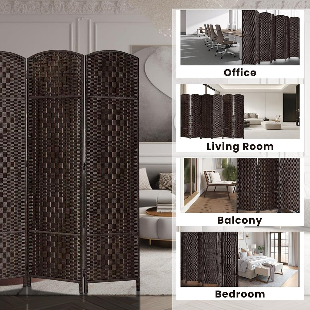 Rose Home Fashion Room Divider, 6 ft Tall Room Dividers and Folding Privacy Screens, 16in Privacy Screen 8 Panel Dark Coffee Space Temporary Wall Foldable Partition Separation
