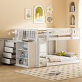 DNYN Full Over Full Bunk Bed with Storage Shelves & 4 Drawers for Kids Bedroom,Wooden Bedframe w/Ladder & Safety Guardrails,Super Save Space & No Box Spring Needed, White