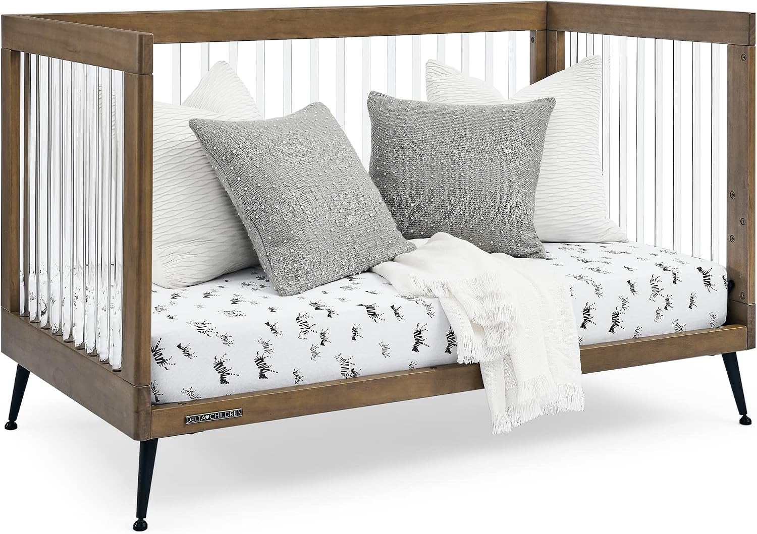 Delta Children Sloane 4-in-1 Acrylic Convertible Crib - Greenguard Gold Certified, Acorn/Matte Black