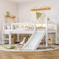 JIVOIT Twin XL Loft Bed with Storage Shelves, Solid Wood Lower Loft Bed with Full-Length Guardrails, Wood Slats Support, Space-Saving Design, No Box Spring Needed (White,Twin XL,51)