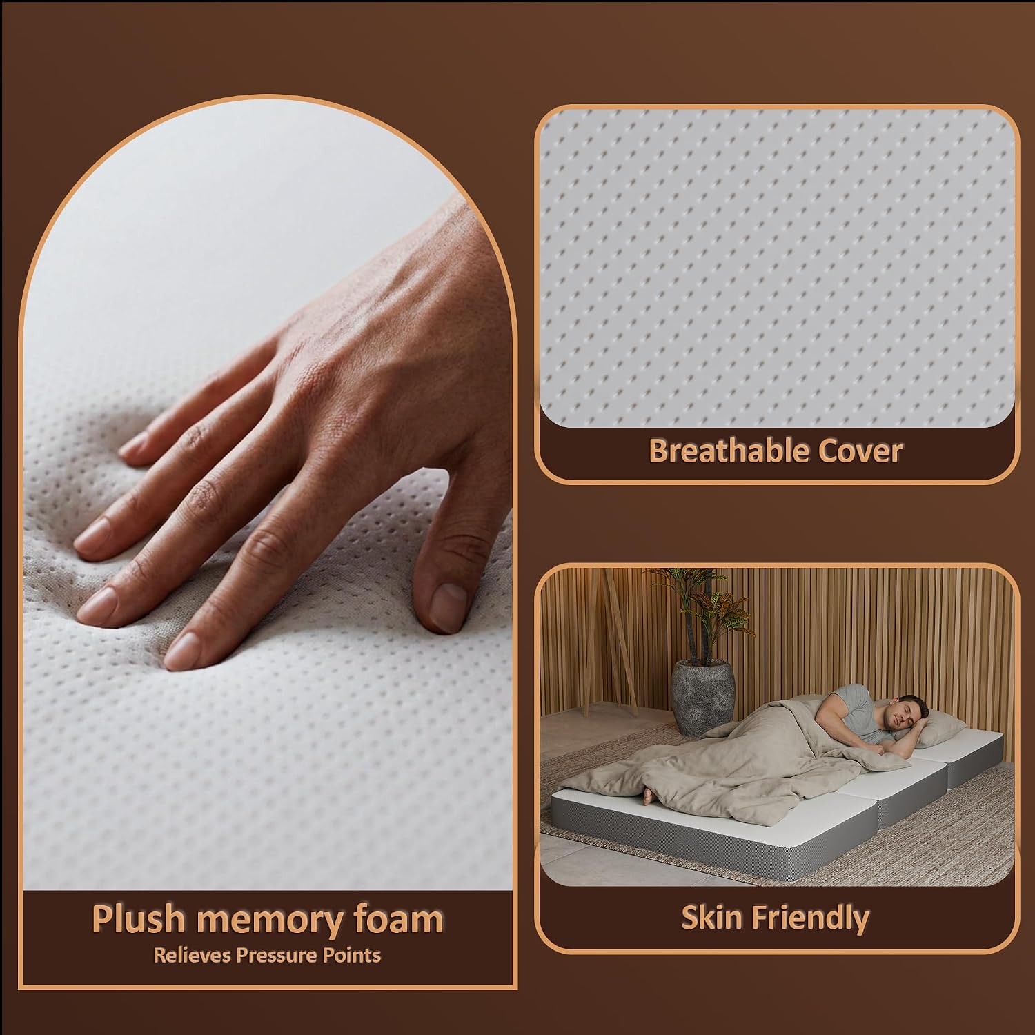 Treaton, Tri-Folding Gel Memory Foam Portable Floor Mattress