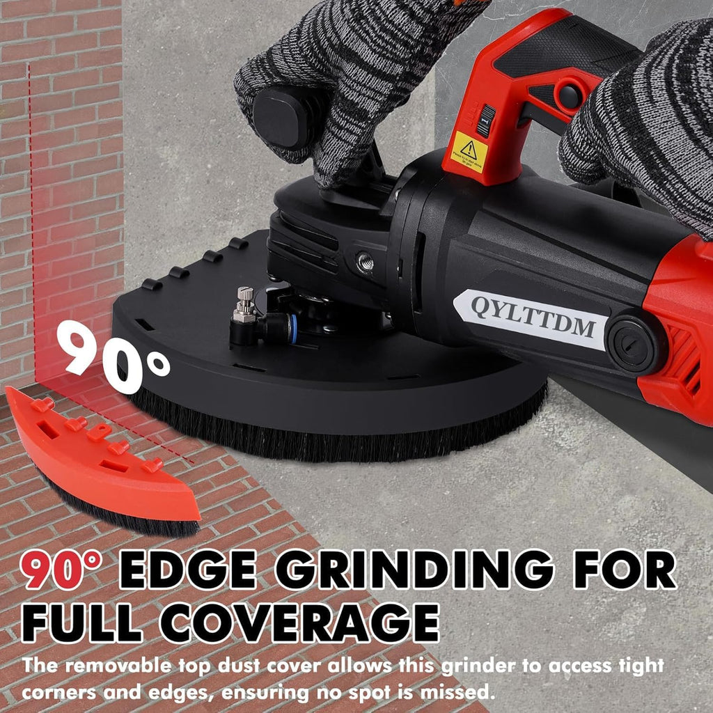 7 Inch Concrete Grinder Set, with Dust Extraction Shroud and Diamond Grinding Wheel, Tile Adhesive Removal Machine, 90° Seamless sanding for Floor, Wall, for Floor, Wall, Adhesive and Ceiling