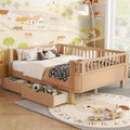 Harper & Bright Designs Full Size Low Platform Bed Frame, Daybed with Fence and Drawers, Low Profile Bed for Kids Bed Room, Natural
