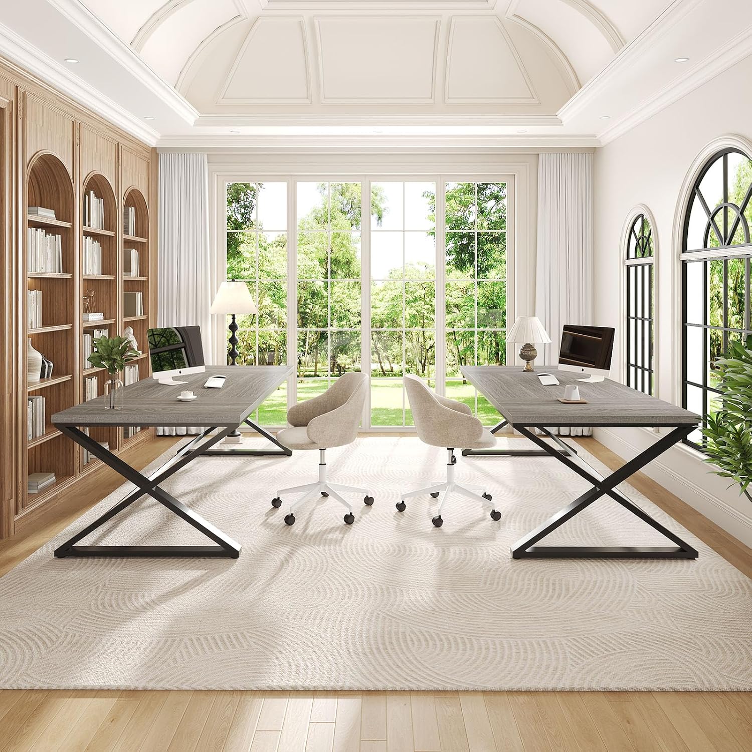IBF Extra Large Desk, 78.7' Long Home Office Computer Desk, Simple Wide Work Desks for Writing Study in Bedroom, Industrial Wood Metal Game Desks Executive Workstation Conference Table, Light Grey Oak