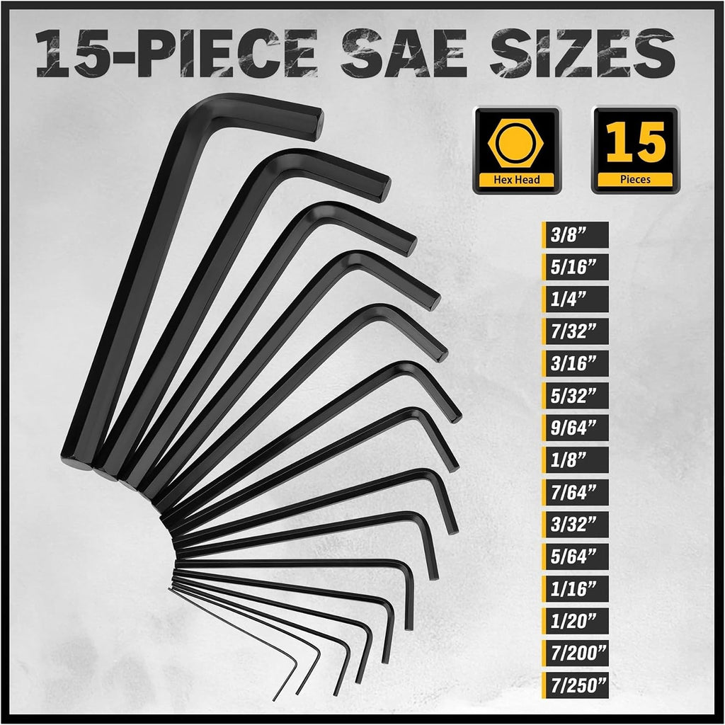 41PC Hex Key Allen Wrench Set Standard SAE(0.028'-3/8') & Metric(0.7mm-10mm) & Torx(T9-T50) in Storage Case