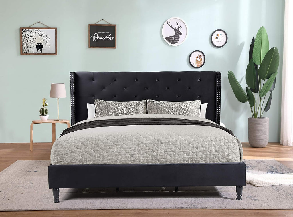 HomeLife furBed00007_Suede_Queen_Black Platform Bed