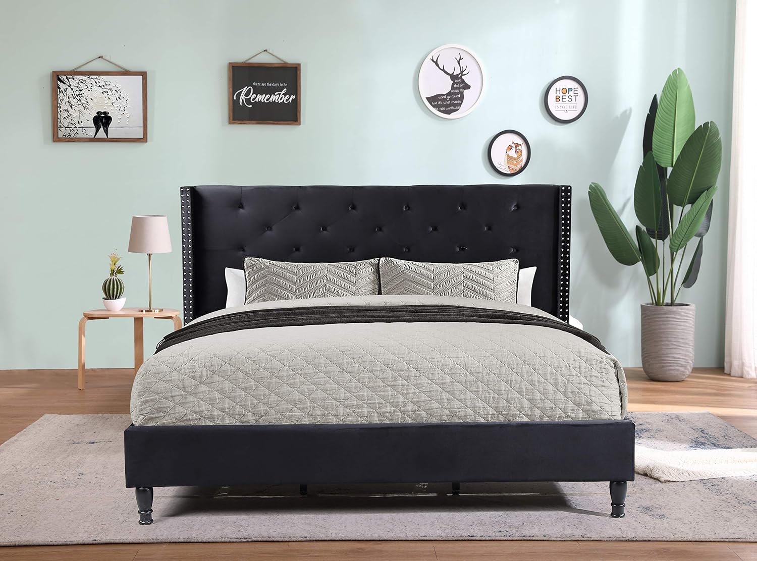 HomeLife furBed00007_Suede_Queen_Black Platform Bed