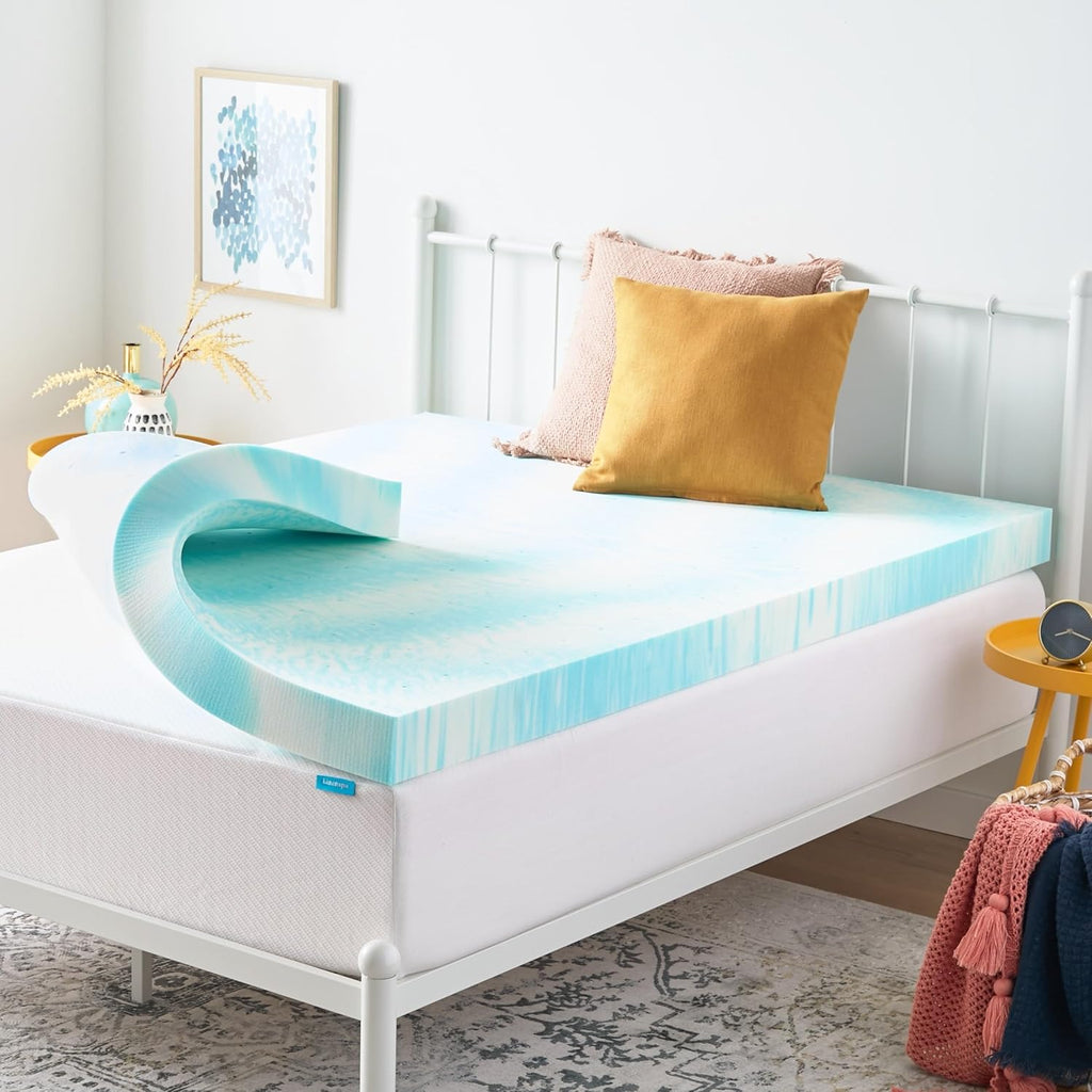 Linenspa 4 Inch Swirl Gel Memory Foam Mattress Topper, Full Size – Cooling Gel Infused, Ventilation Holes – Pressure Relieving Bed Topper – CertiPUR Certified