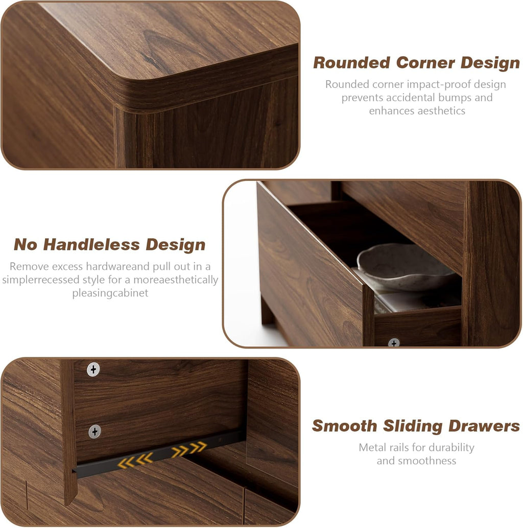 3 Pieces Bedroom Set, 55 Inch Width 7-Drawer Dresser & 2-Drawer Nightstands Set of 2,Nightstand with USB Nightstand with USB&Type C Charging Station&Outlets,Modern Design for Bedroom, Walnut