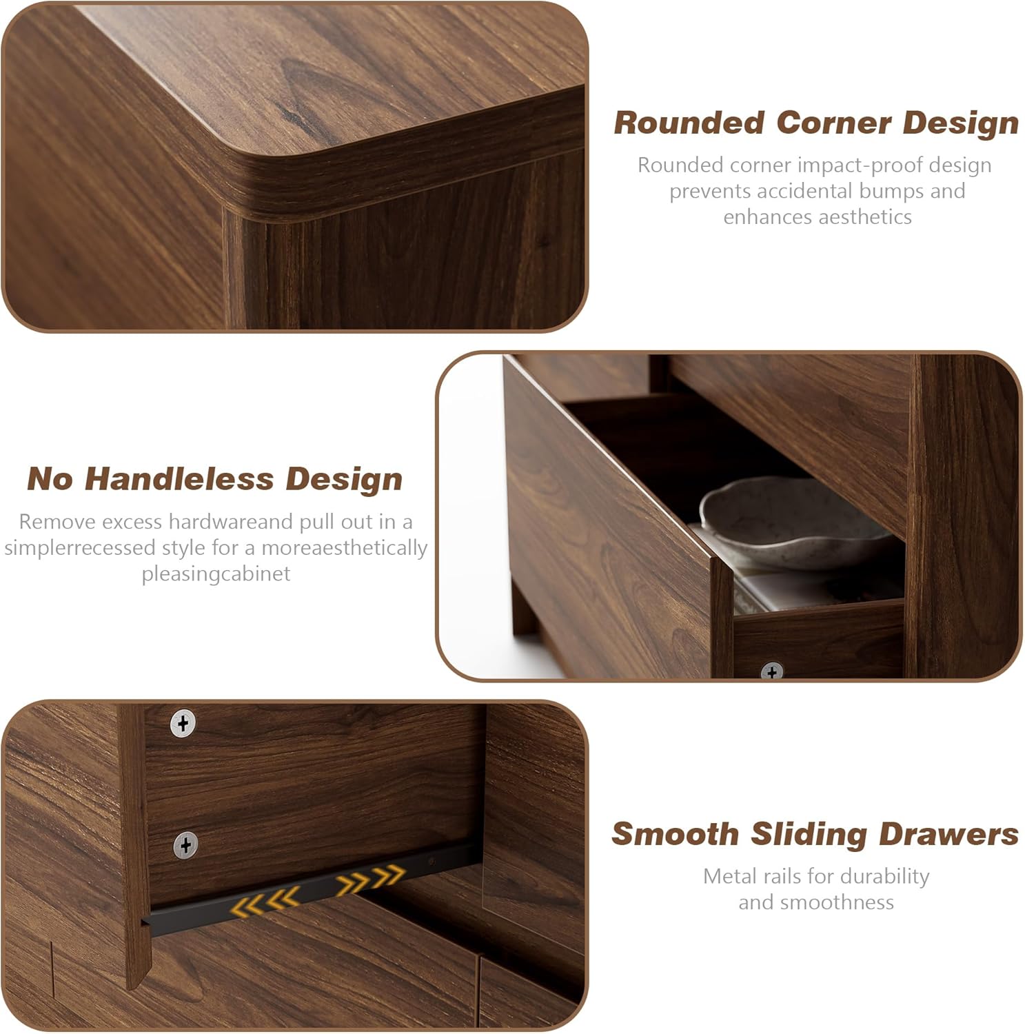 3 Pieces Bedroom Set, 55 Inch Width 7-Drawer Dresser & 2-Drawer Nightstands Set of 2,Nightstand with USB Nightstand with USB&Type C Charging Station&Outlets,Modern Design for Bedroom, Walnut