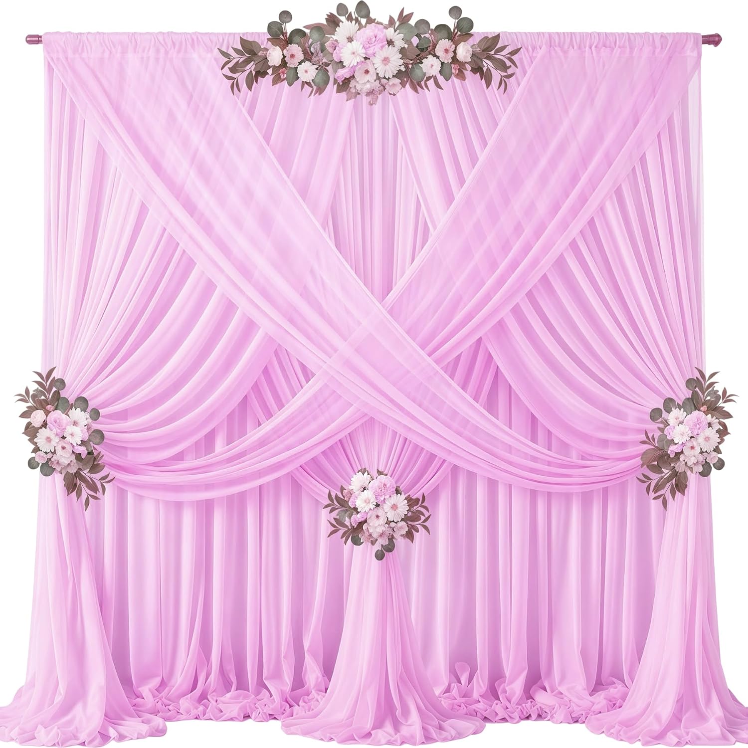 40ft x 10ft Pink Backdrop Curtains, Wrinkle-Free Sheer Chiffon Fabric Photo Backdrop Drapes for Wedding Arch Party Ceremony Stage Photography Decorations