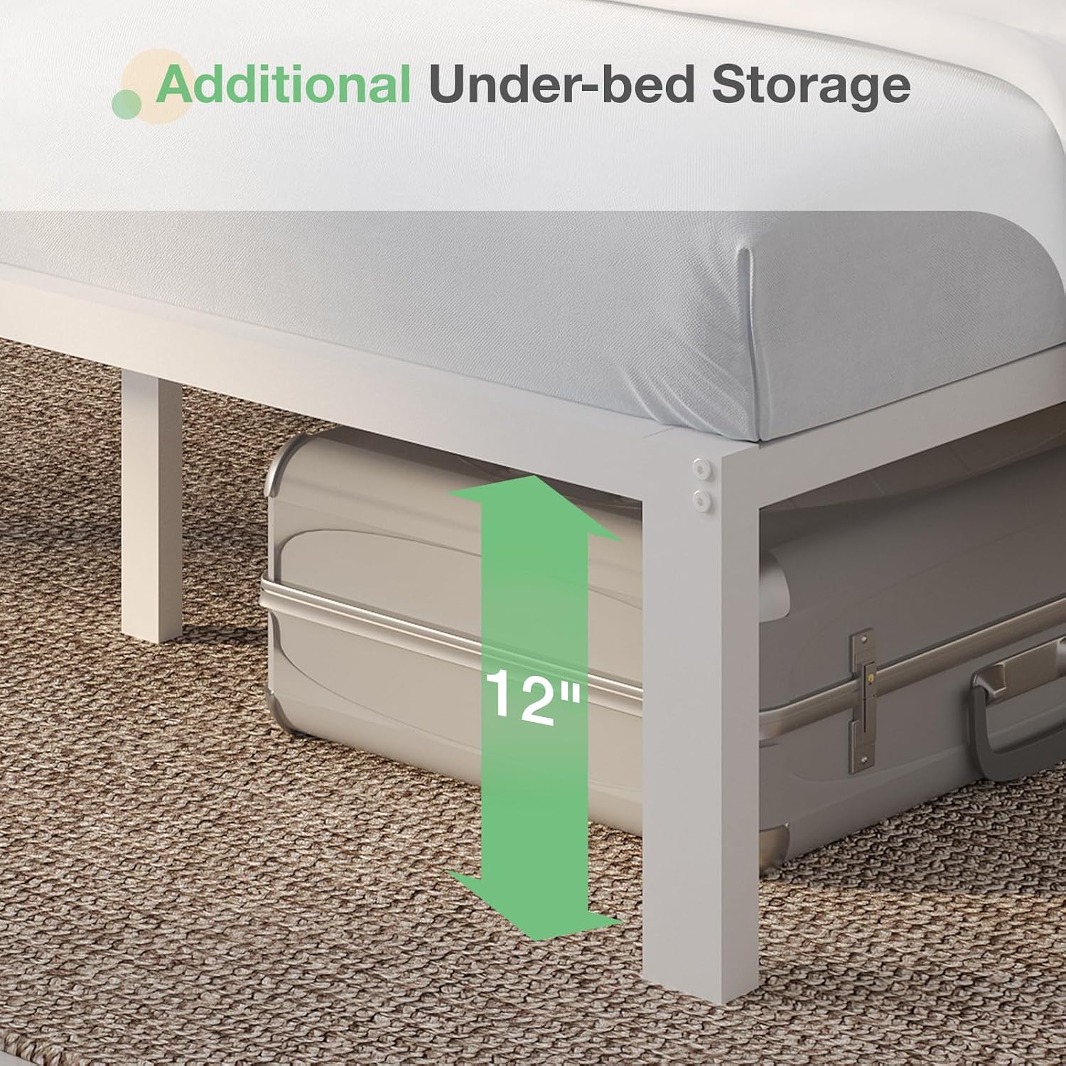 Novilla 14 Inch Queen Bed Frame with Headboard, White Metal Platform Bed Frame, Queen Size Bed Frame No Box Spring Needed, Easy Assembly