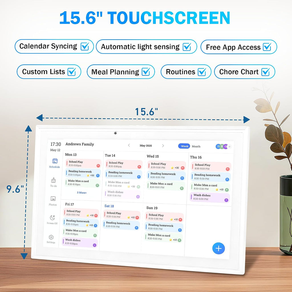 Digital calendar, 15.6 Inch Wifi Digital Calendar Chore Chart, 1920 * 1080P Full HD Touch screen Display for Family Meal Planner,Schedules, Photos, and Family Organization (15.6 inch) (White 15.6 inch)