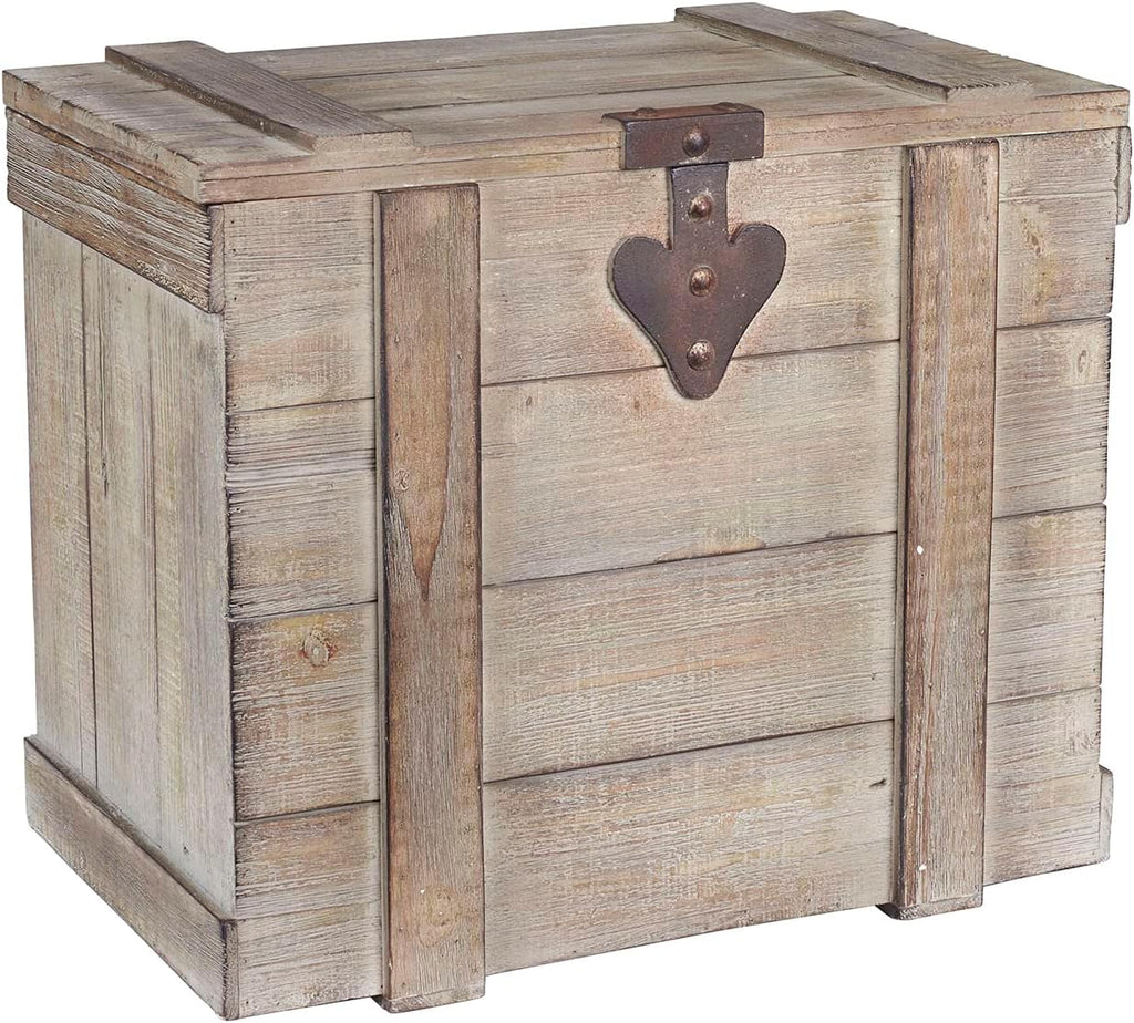 Household Essentials Antiqued Decorative Trunk, 3 Piece Set, Small, Medium and Large, Chinese Fir Panel and MDF, Smooth Backing and Metal Hinge Accent, Flat Top and Stay-Open Lid