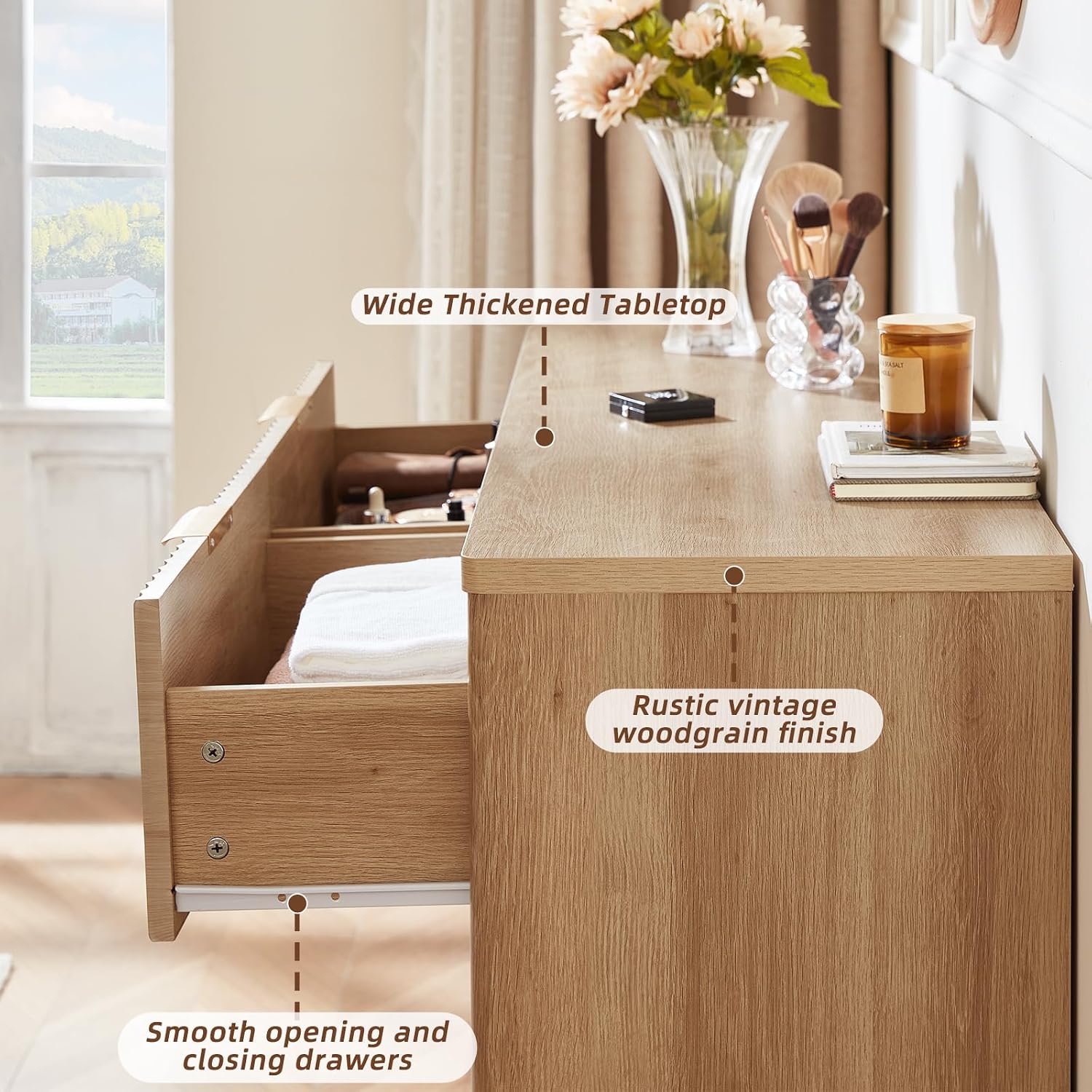 LEYAOYAO Fluted 6 Drawers Dresser Set of 2, 48' Wide Modern Chest of Drawers with Metal Handle, Natural Curved Profile Dresser TV Stand, Wooden Drawer Organizer for Bedroom, Living Room, Hallway