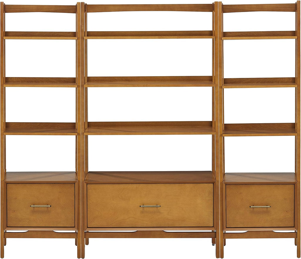 Crosley Furniture Landon 3-Piece Bookshelf Etagere Set, Bookcase with Shelves and File Drawers, Acorn