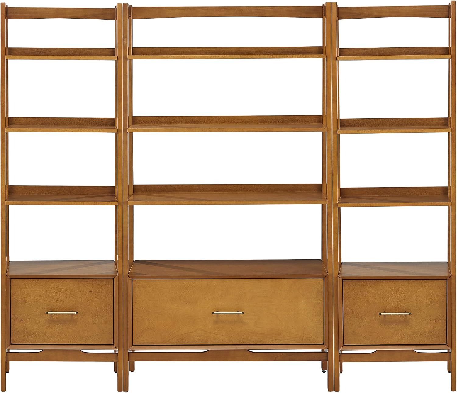 Crosley Furniture Landon 3-Piece Bookshelf Etagere Set, Bookcase with Shelves and File Drawers, Acorn