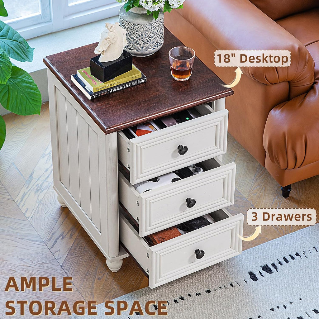 RWYHG Farmhouse Dresser and Nightstand Sets 4 Piece, Wooden 7 Drawers Dresser & 43.5' Tall Chest of Drawers, 18' Roman Column Nightstand Set of 2, Furniture Dressers for Bedroom, Living Room