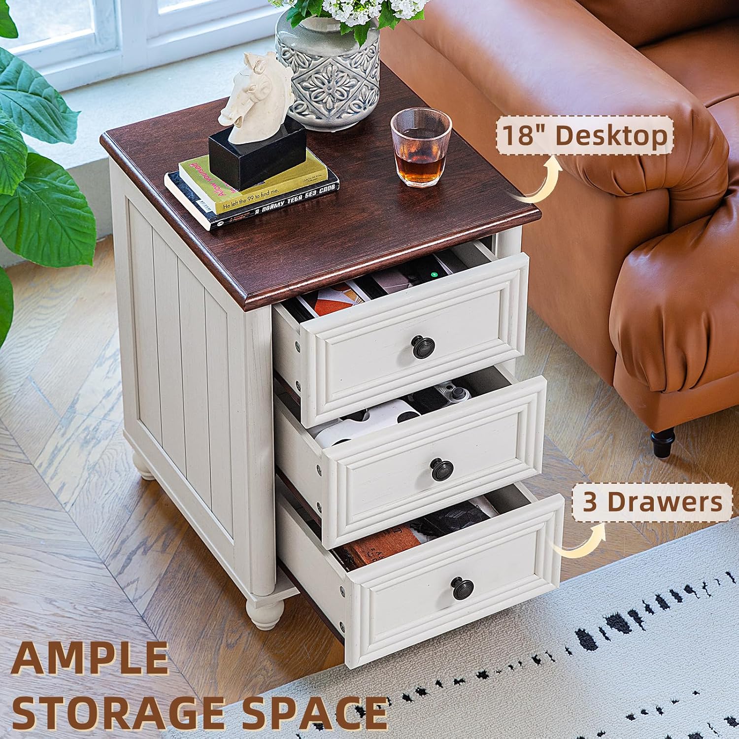RWYHG Farmhouse Dresser and Nightstand Sets 4 Piece, Wooden 7 Drawers Dresser & 43.5' Tall Chest of Drawers, 18' Roman Column Nightstand Set of 2, Furniture Dressers for Bedroom, Living Room