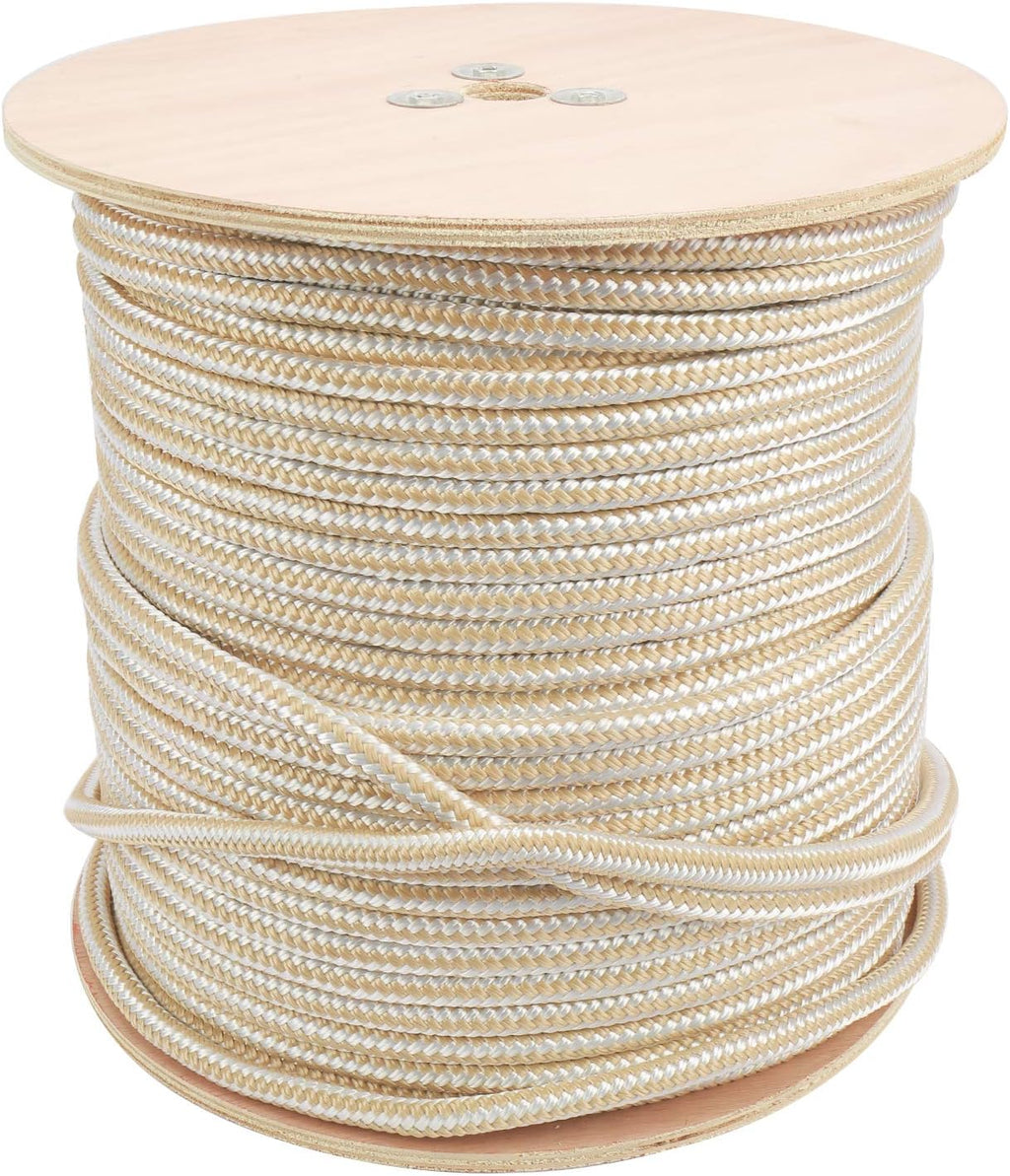 NovelBee 1/2 Inch X 600 Feet Double Braid Nylon Anchor Line with Stainless Steel Thimble and Wood Chuck (White/Gold)